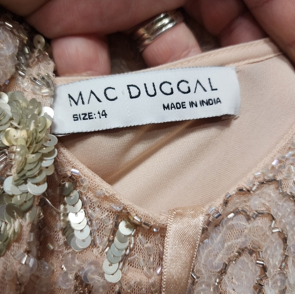 Mac Duggal 5500 Pink Floral Embellished Cap Sleeve Trumpet Gown 14 Wedding Party - Picture 12 of 15